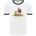 Christmas Beach Santa Clause & Snowman Mens White Ringer T-Shirt White/Black