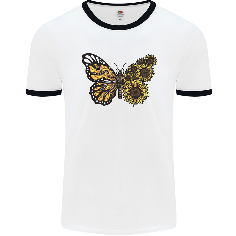 A Sunflower Butterfly Mens White Ringer T-Shirt White/Black