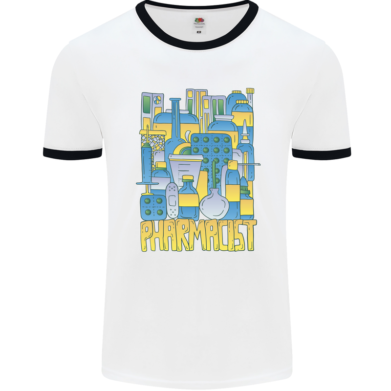 Pharmacist Chemist Design Mens Ringer T-Shirt White/Black