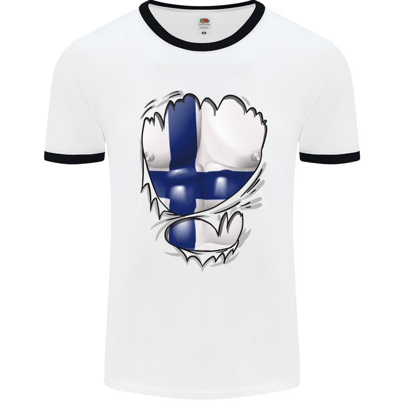 Gym Finnish Flag Ripped Muscles Finland Mens White Ringer T-Shirt White/Black