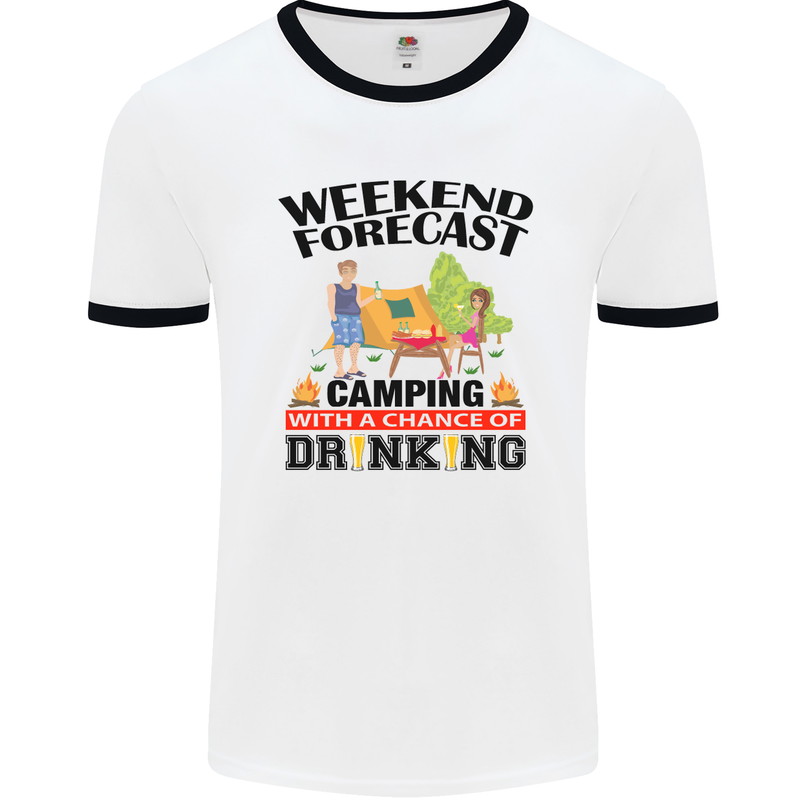 Camping Weekend Forecast Funny Alcohol Beer Mens White Ringer T-Shirt White/Black