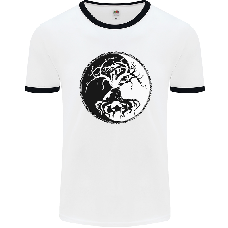 Yggdrasil Tree Mens White Ringer T-Shirt White/Black