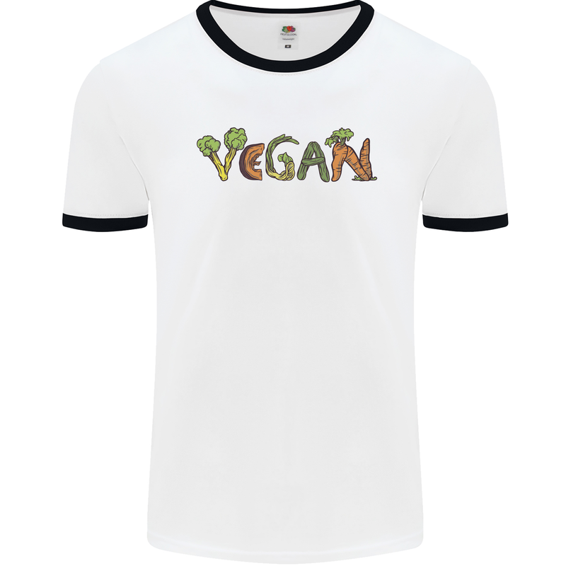 Vegan Vegetables Mens White Ringer T-Shirt White/Black