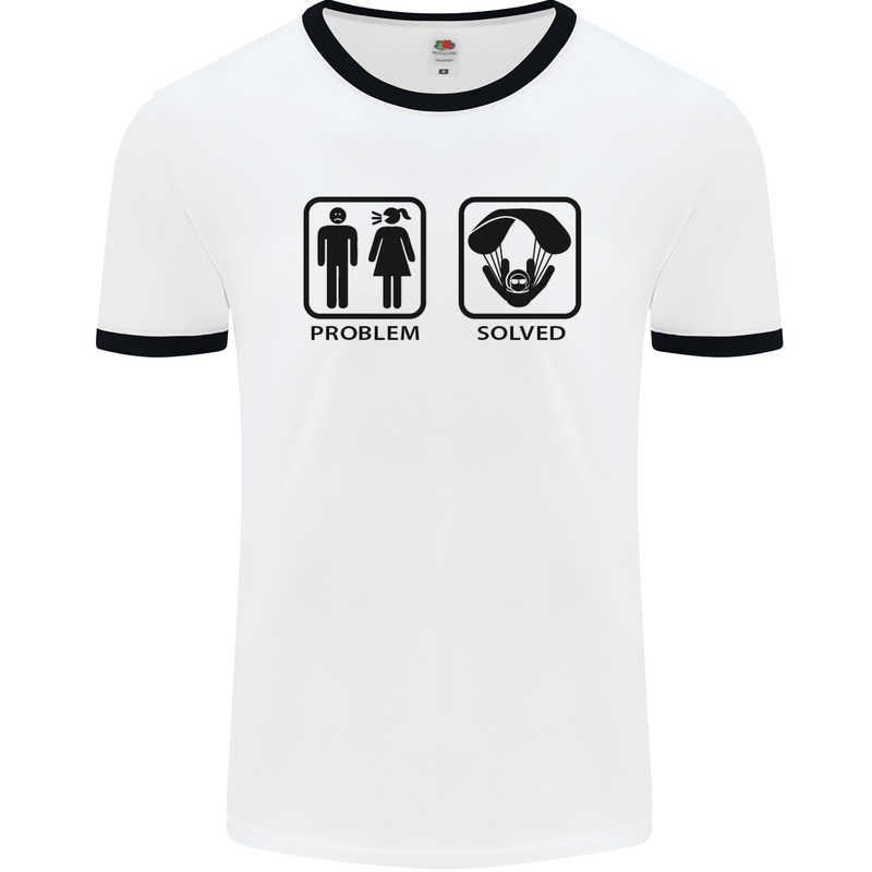 Problem Solved Skydive Freefall Paras Mens White Ringer T-Shirt White/Black