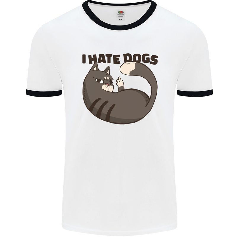 I Hate Dogs Funny Cat Lover Mens White Ringer T-Shirt White/Black