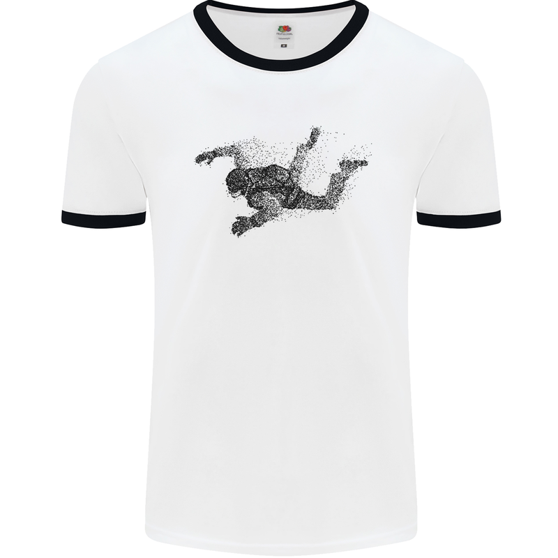 Abstract Parachutist Freefall Skydiving Mens White Ringer T-Shirt White/Black