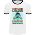 Praying and Meditation Space Universe Yoga Mens White Ringer T-Shirt White/Black