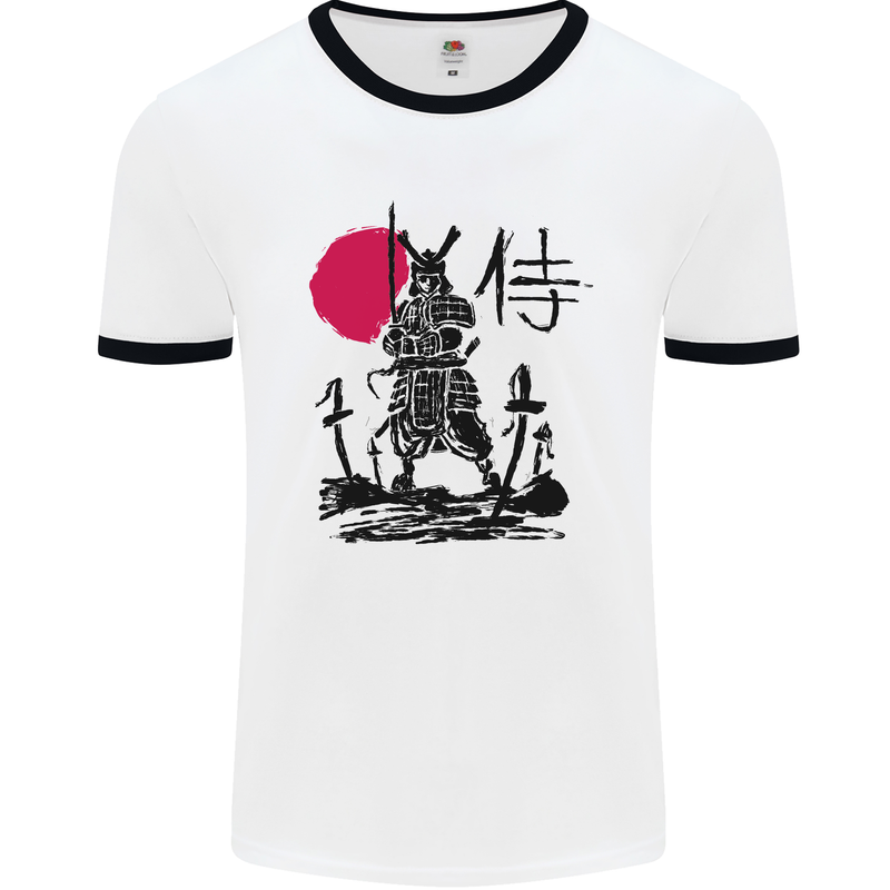 Samurai Battle MMA Kenjutsu Kendo Iaido Mens White Ringer T-Shirt White/Black