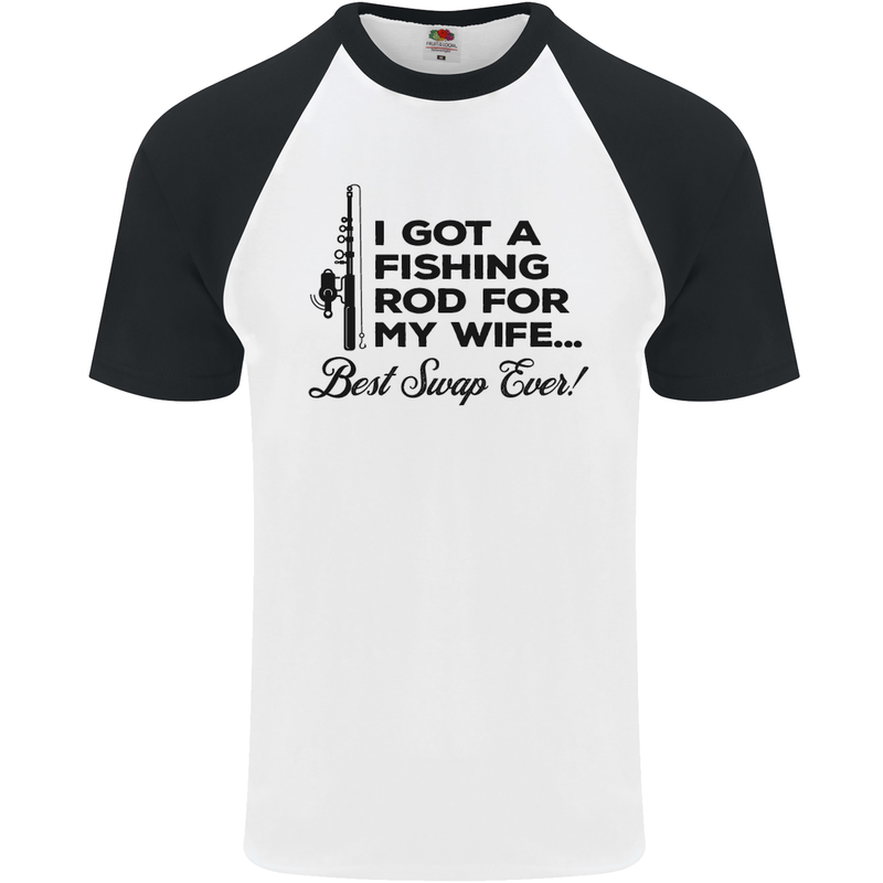 Fishing Rod for My Wife Fisherman Funny Mens S/S Baseball T-Shirt White/Black