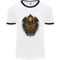 Cthulhu Octopus Kraken Devil Skull Demon Mens White Ringer T-Shirt White/Black