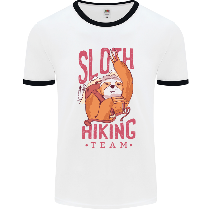 Sloth Hiking Team Trekking Rambling Funny Mens White Ringer T-Shirt White/Black