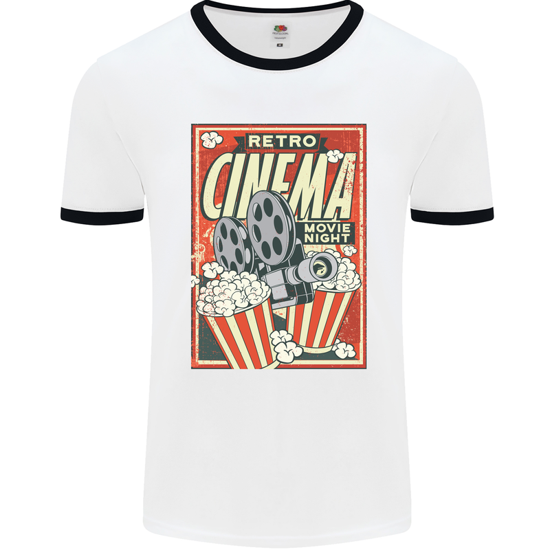 Retro Cinema Movie Night Films & TV Mens White Ringer T-Shirt White/Black