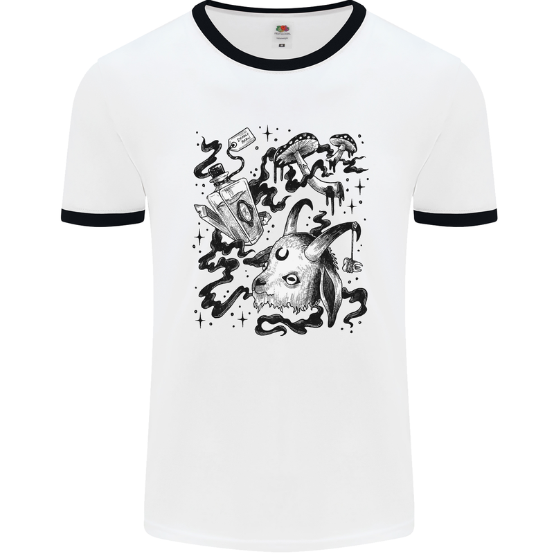 Dark Magic Black Voodoo Magic Mushrooms Mens Ringer T-Shirt White/Black