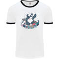 Dabbing Panda Squashing a Unicorn Funny Mens White Ringer T-Shirt White/Black