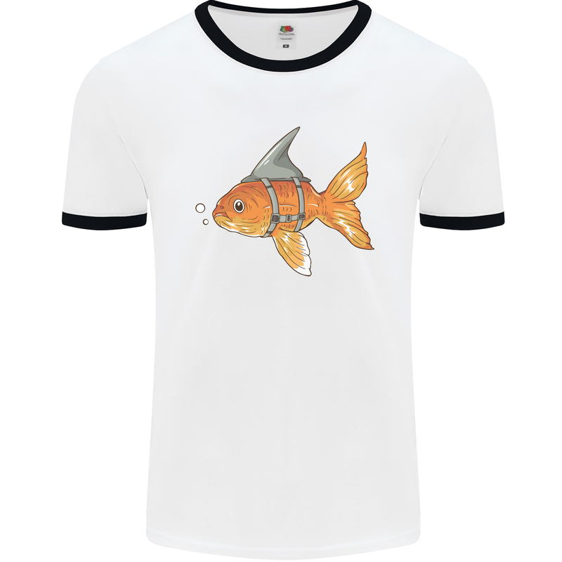 Shark Wannabe Funny Goldfish Sea Fishing Mens White Ringer T-Shirt White/Black