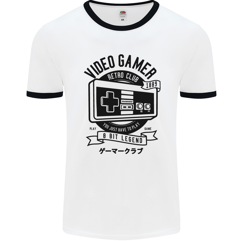 Video Gamer Retro Club Gaming Mens White Ringer T-Shirt White/Black