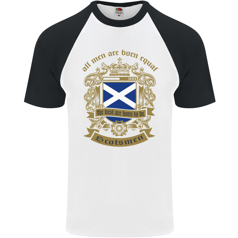 All Men Are Born Equal Scotland Scottish Mens S/S Baseball T-Shirt White/Black