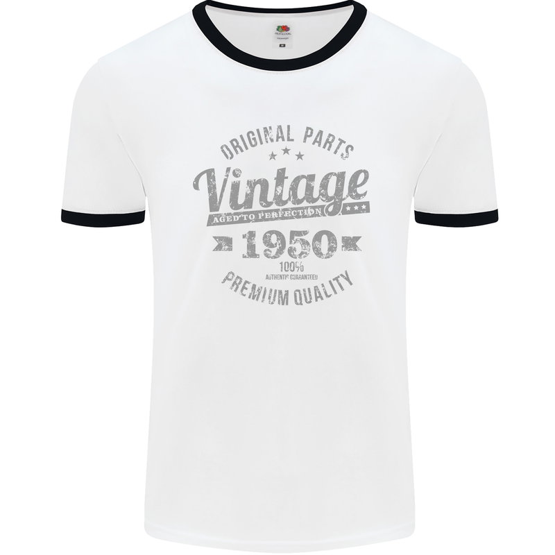 Vintage Year 73rd Birthday 1950 Mens Ringer T-Shirt White/Black