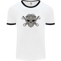 Engine Skull Mechanic Car Biker Motorbike Mens White Ringer T-Shirt White/Black