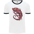 Steampunk Chameleon Iguana Reptile Lizard Mens White Ringer T-Shirt White/Black