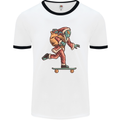 Funny Santa Clause Alien on a Skateboard Mens White Ringer T-Shirt White/Black