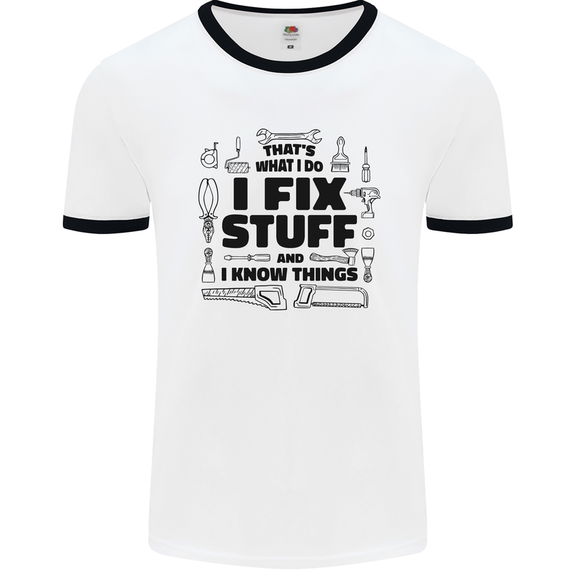 I Fix Stuff Funny Handyman Tradesman DIY Mens White Ringer T-Shirt White/Black