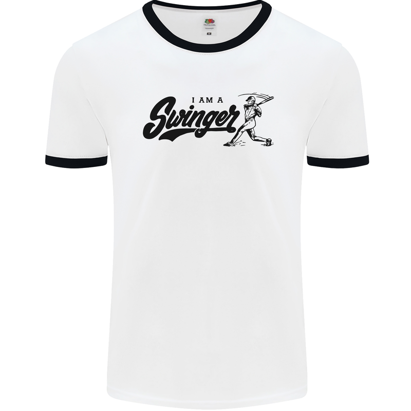 Swinger Funny Baseball Softball Mens White Ringer T-Shirt White/Black