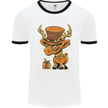 Steampunk Reindeer Funny Christmas Mens White Ringer T-Shirt White/Black