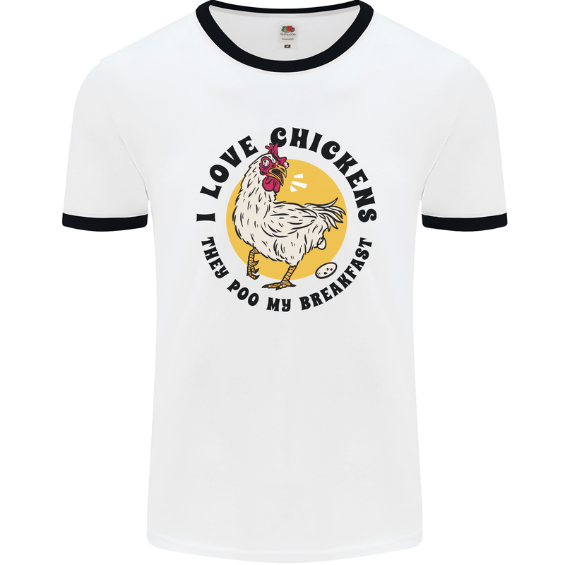 Chickens Poo My Breakfast Funny Food Eggs Mens White Ringer T-Shirt White/Black