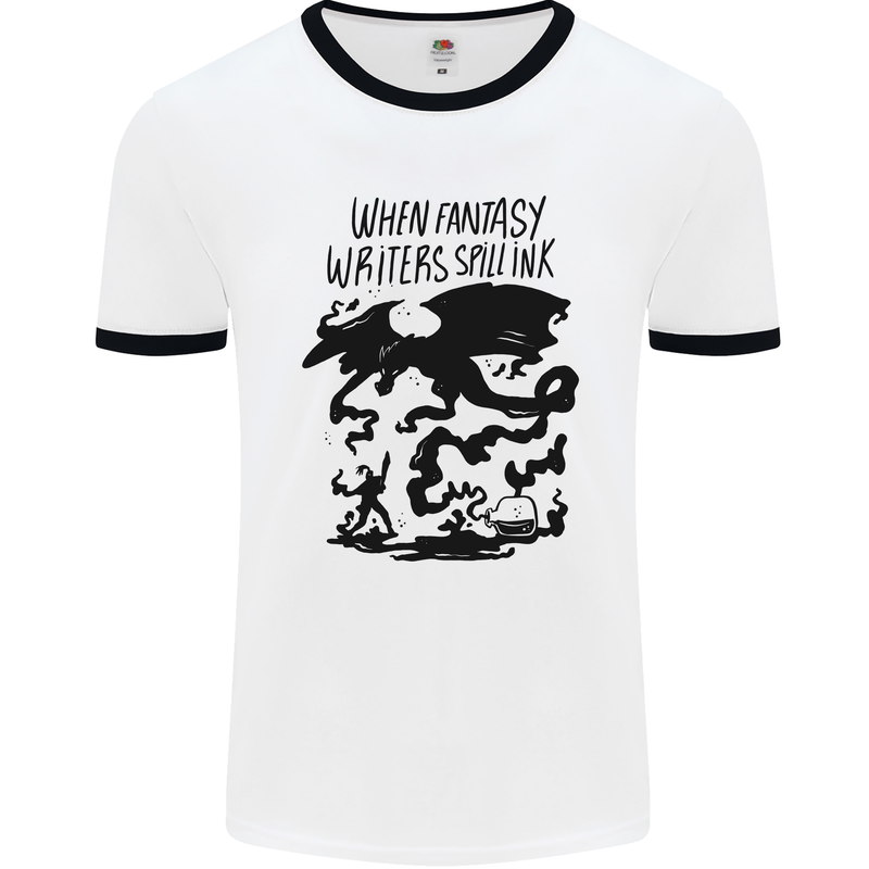 Fantasy Writer Author Novelist Dragons Mens Ringer T-Shirt White/Black
