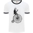 Cycling a Frog Riding a Penny Farthing Mens White Ringer T-Shirt White/Black
