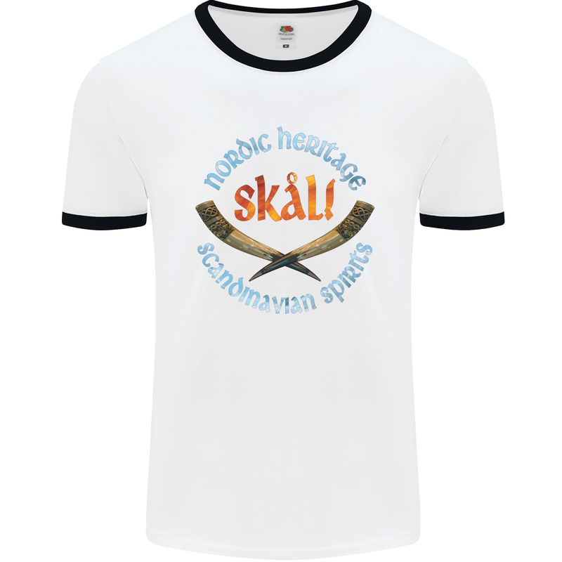 Skal The Vikings Alcohol Beer Nordic Odin Mens White Ringer T-Shirt White/Black