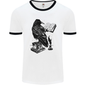 A Raven Reading a Book Literature Mens White Ringer T-Shirt White/Black