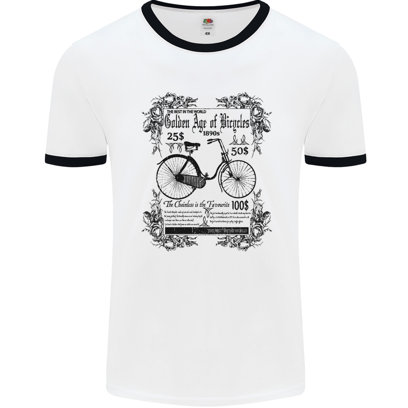 Golden Age of Bicycles Cycling Cyclist Mens White Ringer T-Shirt White/Black