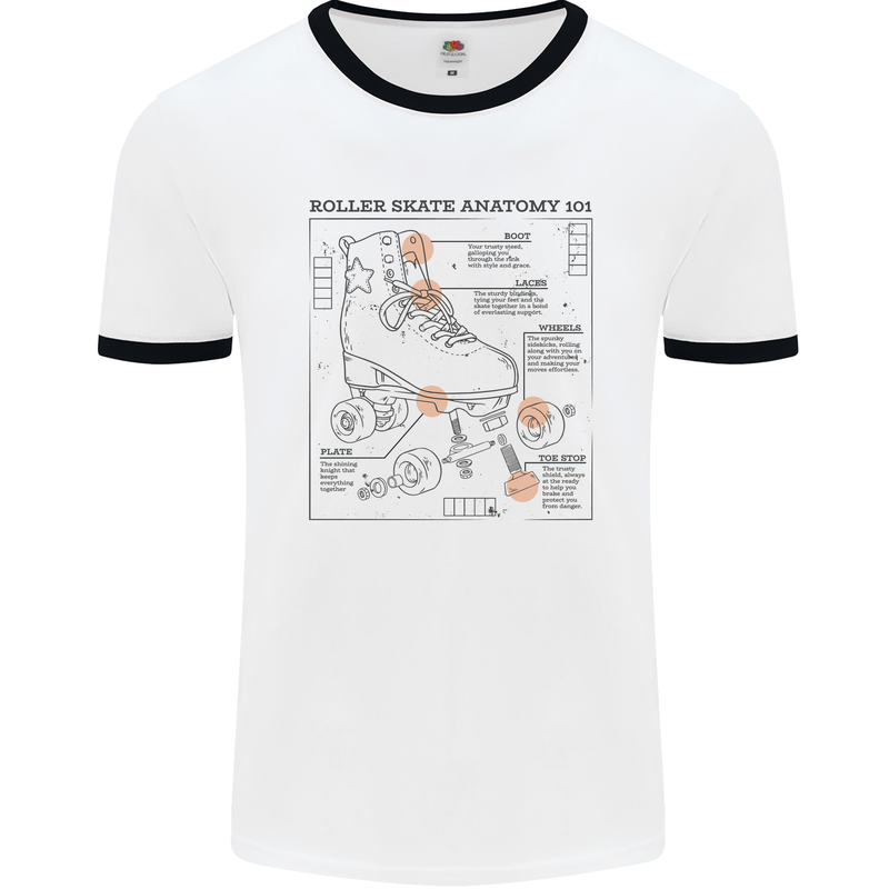 Roller Skating Boot Blueprint Mens Ringer T-Shirt White/Black