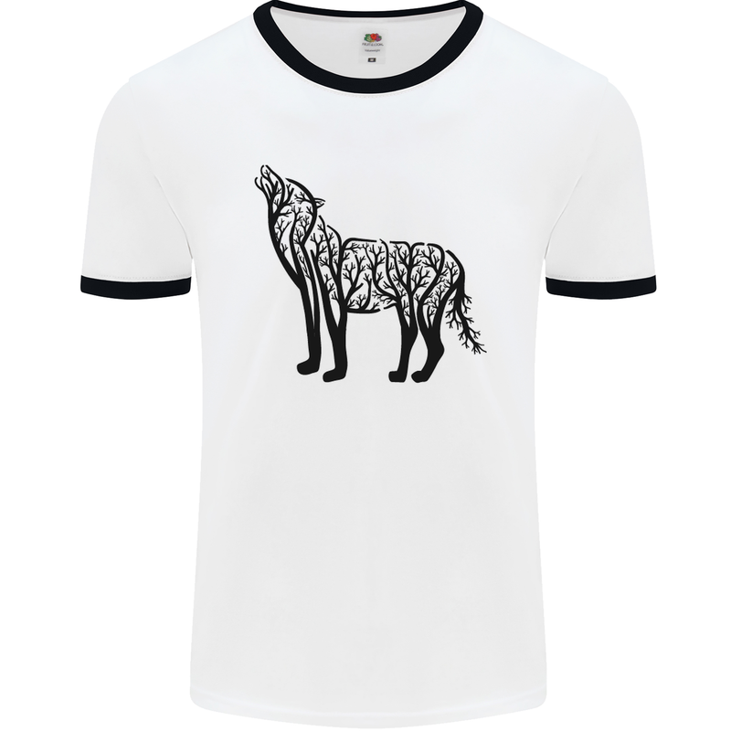 Wolf Tree Animal Ecology Mens White Ringer T-Shirt White/Black