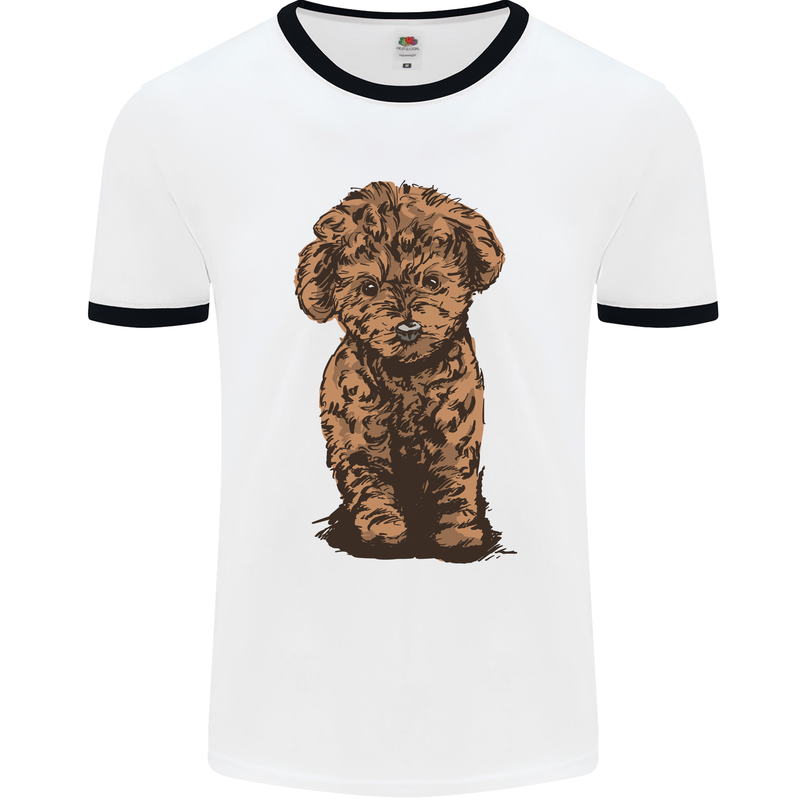 Dogs Cute Labradoodle Puppy Mens White Ringer T-Shirt White/Black