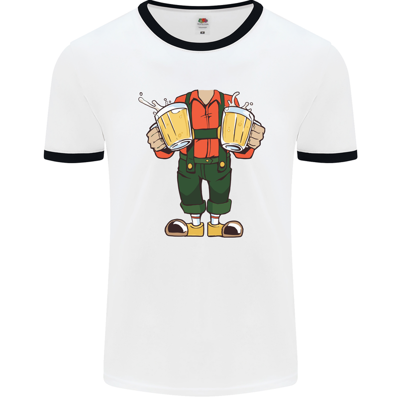 Octoberfest Man With Beer Mens White Ringer T-Shirt White/Black