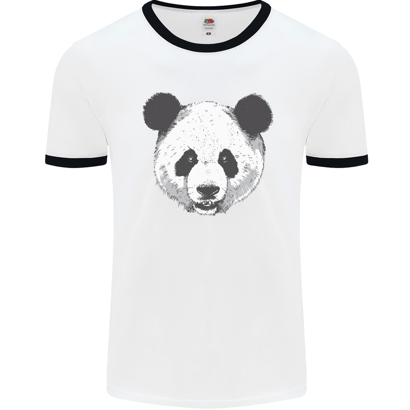 A Panda Bear Face Mens White Ringer T-Shirt White/Black