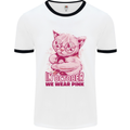 Breast Cancer Awareness October Cat Mens Ringer T-Shirt White/Black