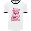 Breast Cancer Awareness October Cat Mens Ringer T-Shirt White/Black