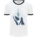 Megalodon v Great White Shark v Scuba Diver Mens White Ringer T-Shirt White/Black