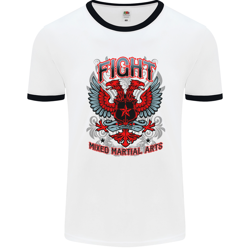 Fight Warriors Mixed Martial Arts MMA Mens White Ringer T-Shirt White/Black