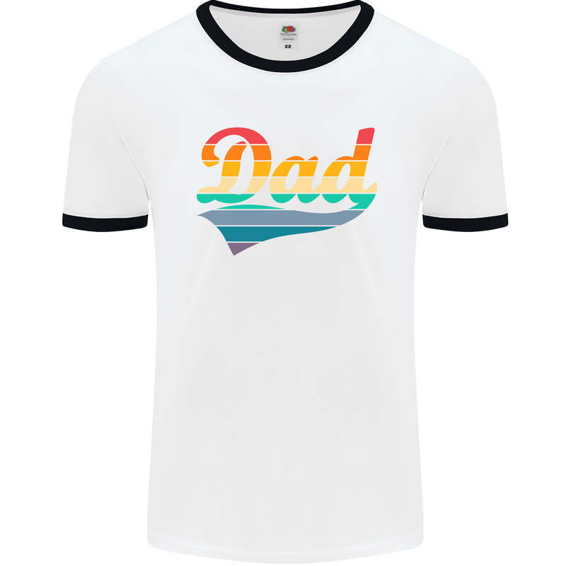 Father's Day Retro Dad Swoosh Mens White Ringer T-Shirt White/Black