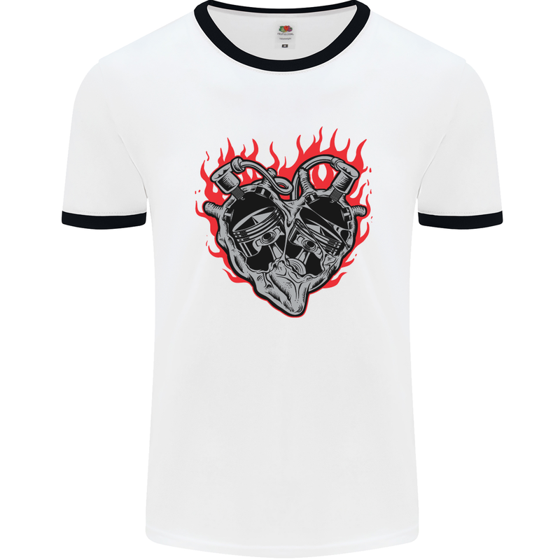 Biker Heart Motorbike Motorcycle Mens White Ringer T-Shirt White/Black