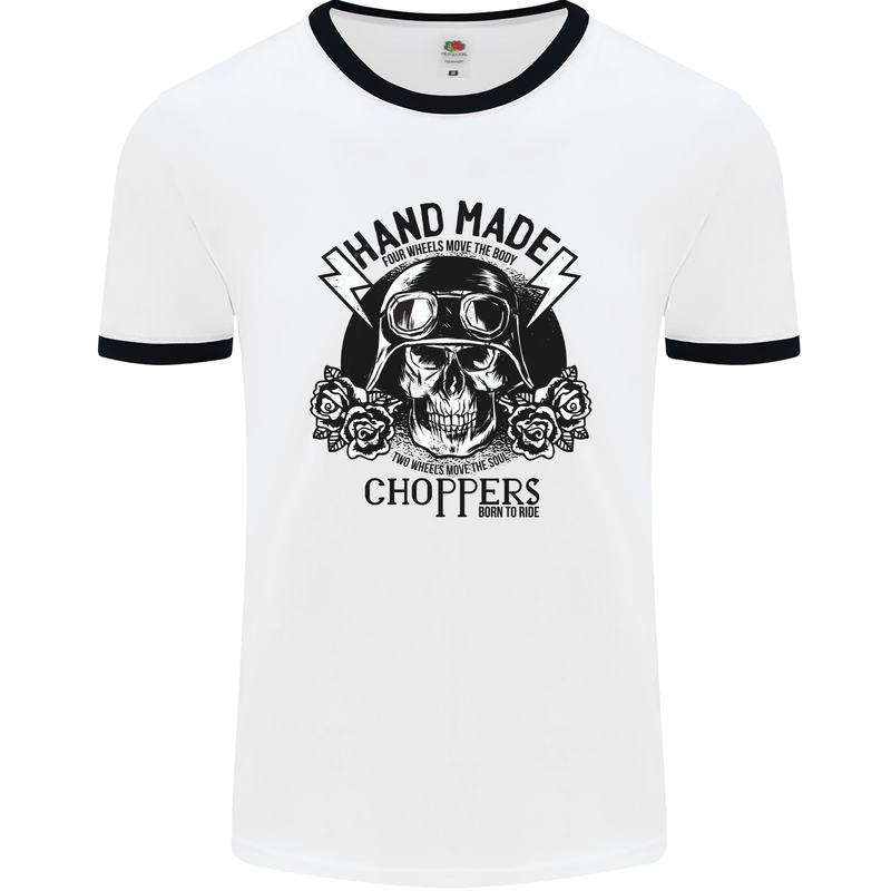 Handmade Choppers Biker Motorcycle Bike Mens Ringer T-Shirt White/Black