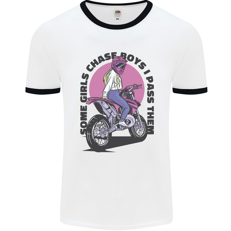 Some Girls Chase Funny Biker Motorcycle Mens White Ringer T-Shirt White/Black