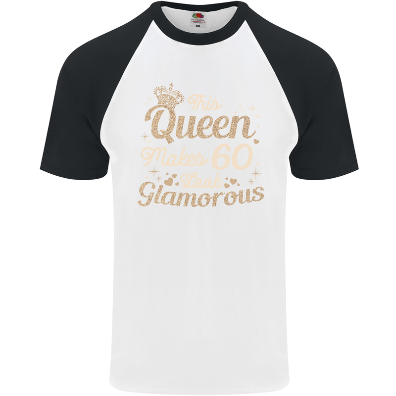 60th Birthday Queen Sixty Years Old 60 Mens S/S Baseball T-Shirt White/Black