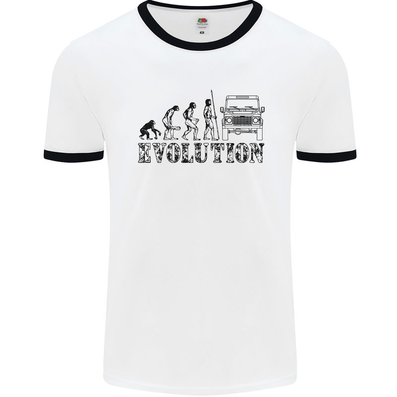 4x4 Evolution Off Roading Road Driving Mens White Ringer T-Shirt White/Black