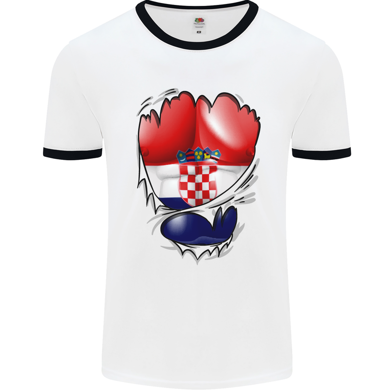 Gym Croatian Flag Ripped Muscles Croatia Mens White Ringer T-Shirt White/Black